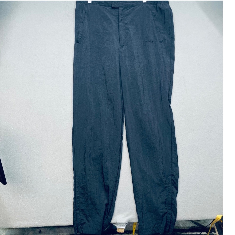 VTG Adidas Originals Trefoil Crinkle Nylon Track Pants Black Windbreaker‎ L Y2K